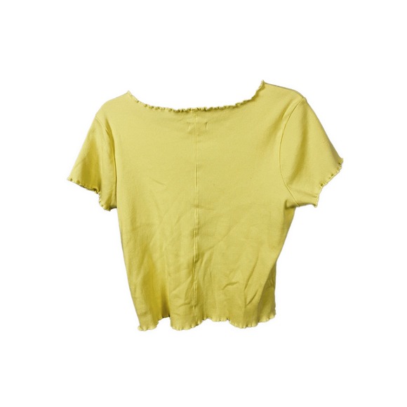 Pilcro Anthropologie Ruffle-Trim Baby Tee Butter Yellow Ribbed- Size Large - Picture 4 of 8